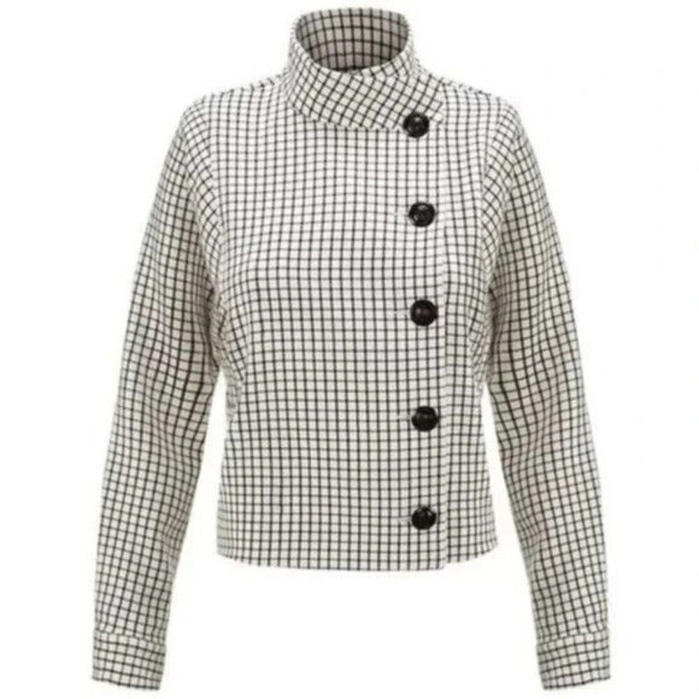 Women's CABI # 3173 Windowpane Plaid Black & White Jacket XS - Picture 1 of 13